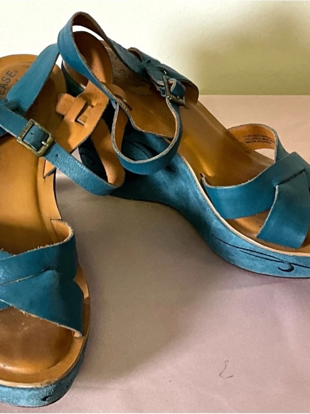 Kork-Ease Teal Leather Platform Sandals for Women